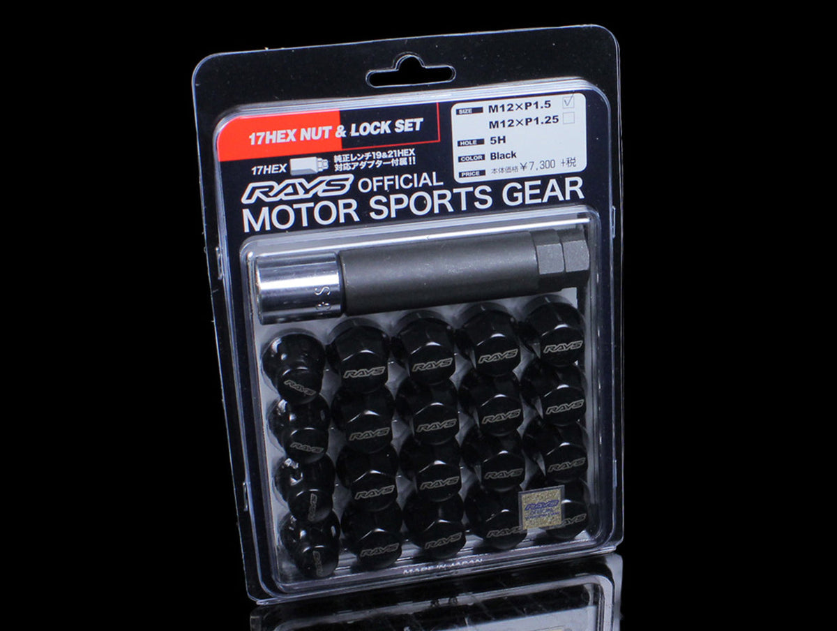 RAYS 17 Hex Lug Nuts and Lock Set - Black - JHPUSA