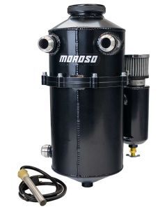 Dry Sump Tank, 2 Pc, 16.5 Inch Tall, 7 Inch Dia, With Breather Tank, Dual Inlet, Black Powder Coat