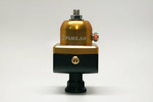Load image into Gallery viewer, Universal CARB Adjustable Fuel Pressure Regulator Blocking Style 4-12 psi (1) -8AN Inlet (2) -8AN Outlets Gold FUELAB