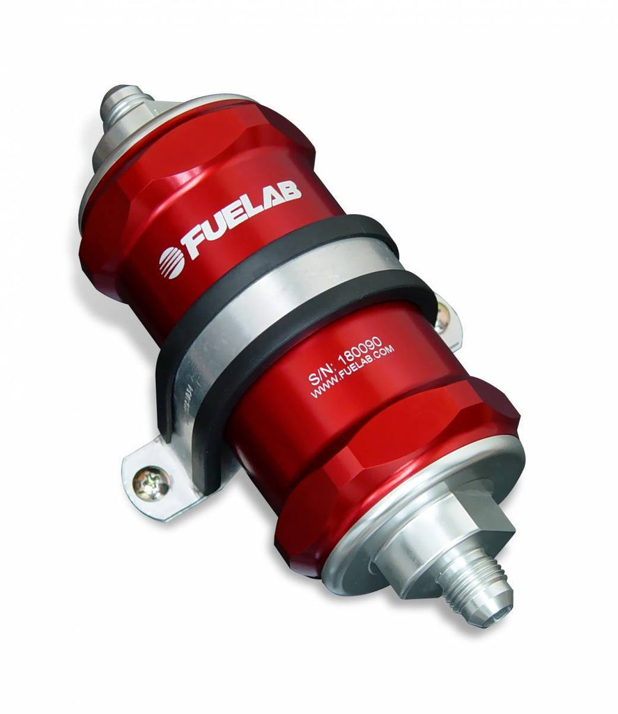 In-Line Fuel Filter Standard Length -8AN Inlet/Outlet 10 Micron Replaceable Fabric Element Red FUELAB