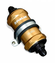 Load image into Gallery viewer, In-Line Fuel Filter Standard Length -12AN Inlet/Outlet 6 Micron Fiberglass Element Gold FUELAB