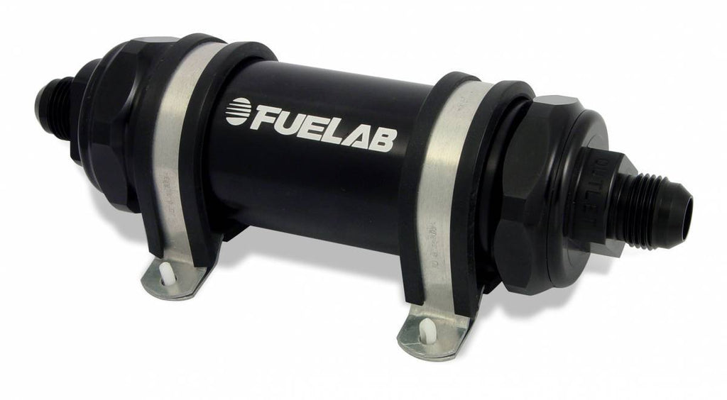 Fuelab In-Line Fuel Filter Long Length -8AN Inlet/Outlet 10 Micron Replaceable Fabric Element Black FUELAB