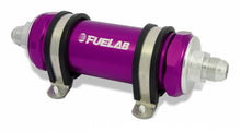 Load image into Gallery viewer, In-Line Fuel Filter Long Length -6AN Inlet/Outlet 40 Micron Stainless Steel Element Purple FUELAB