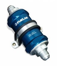 Load image into Gallery viewer, In-Line Fuel Filter Standard Length -6AN Inlet/Outlet 10 Micron Replaceable Fabric Element W/Check Valve Blue FUELAB