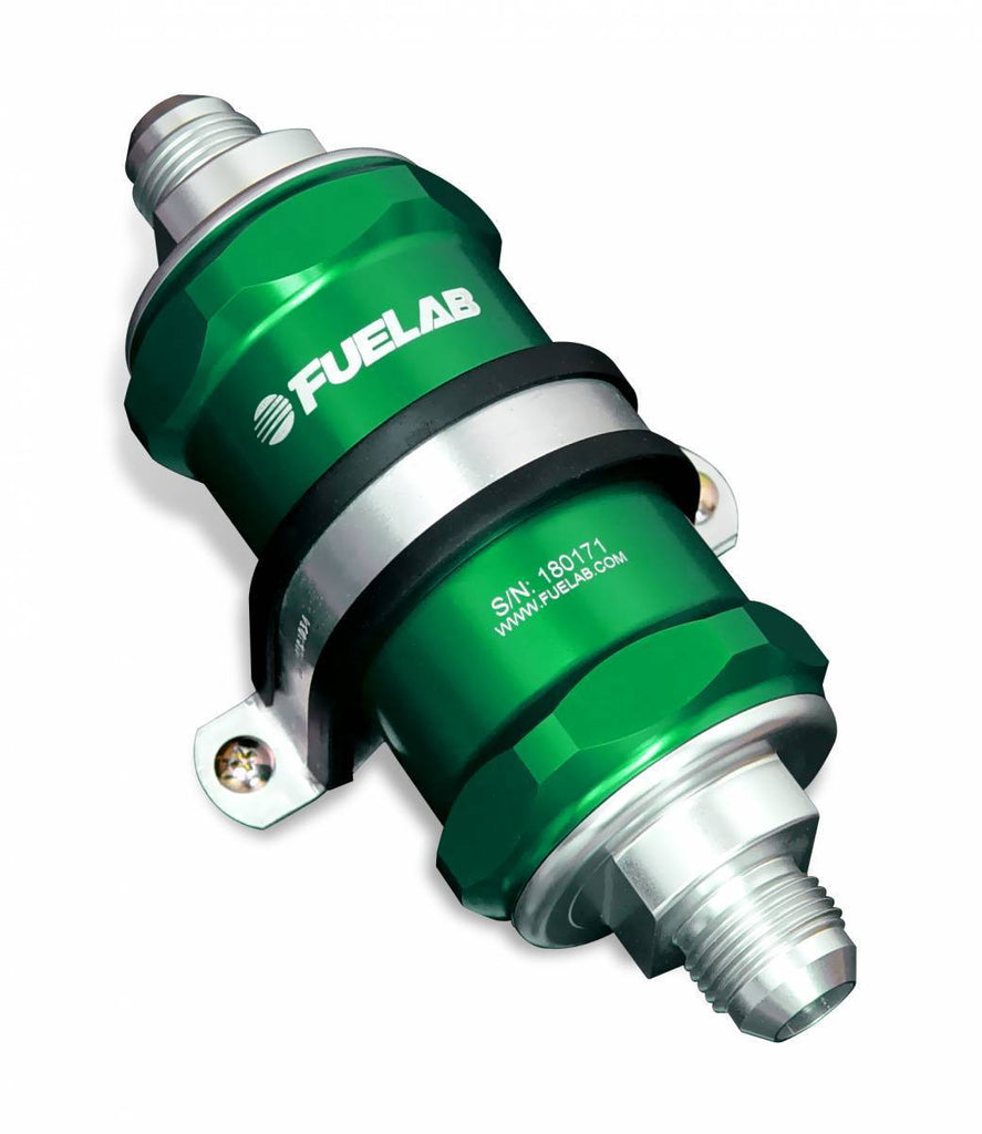 In-Line Fuel Filter Standard Length -8AN Inlet/Outlet 10 Micron Replaceable Fabric Element W/Check Valve Green FUELAB