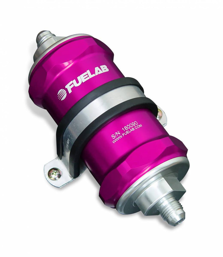 In-Line Fuel Filter Standard Length -8AN Inlet/Outlet 100 micron Stainless Steel Element W/Check Valve Purple FUELAB