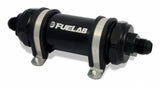 In-Line Fuel Filter Long Length -8AN Inlet/Outlet 100 Micron Stainless Steel Element W/Check Valve Black FUELAB