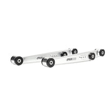 Load image into Gallery viewer, BLOX Racing performance rear lower control arms made from silver billet aluminum, with black bushings installed for a suspension upgrade.