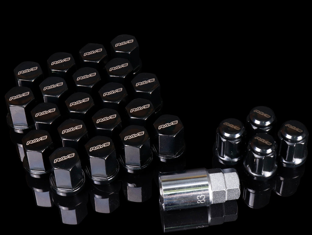 RAYS 19 Hex L33 Lugnut And Lock Set 6H - Black - 14x1.5