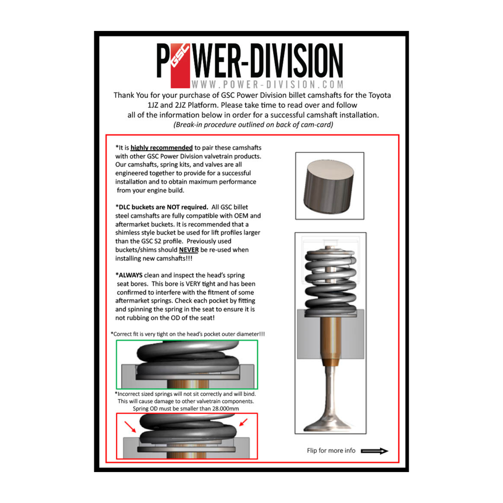 GSC Power Division Cam Set. Use with Upgraded Turbo, 750-1000WHP. Upgraded Springs Required, Lobe Clearancing required - 2JZ-GTE VVTI