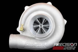 Precision Turbo PT5831, 58.16mm Inducer Size, 56.59mm Exducer Size, 0.48 A/R, T3 Inlet, 5 Bolt Outlet, Journal Bearing, Oil Cooled, Each