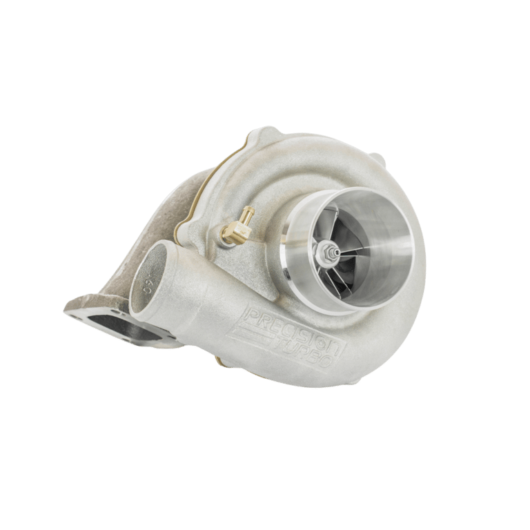 Precision Turbo PT5431, 53.92mm Inducer Size, 56.59mm Exducer Size, 0.82 A/R, T3 Inlet, 4 Bolt Outlet, Journal Bearing, Oil Cooled, Each