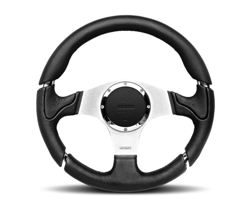 Momo Millenium Steering Wheel 350 mm - Black Leather/Black Stitch/Brshd Spokes