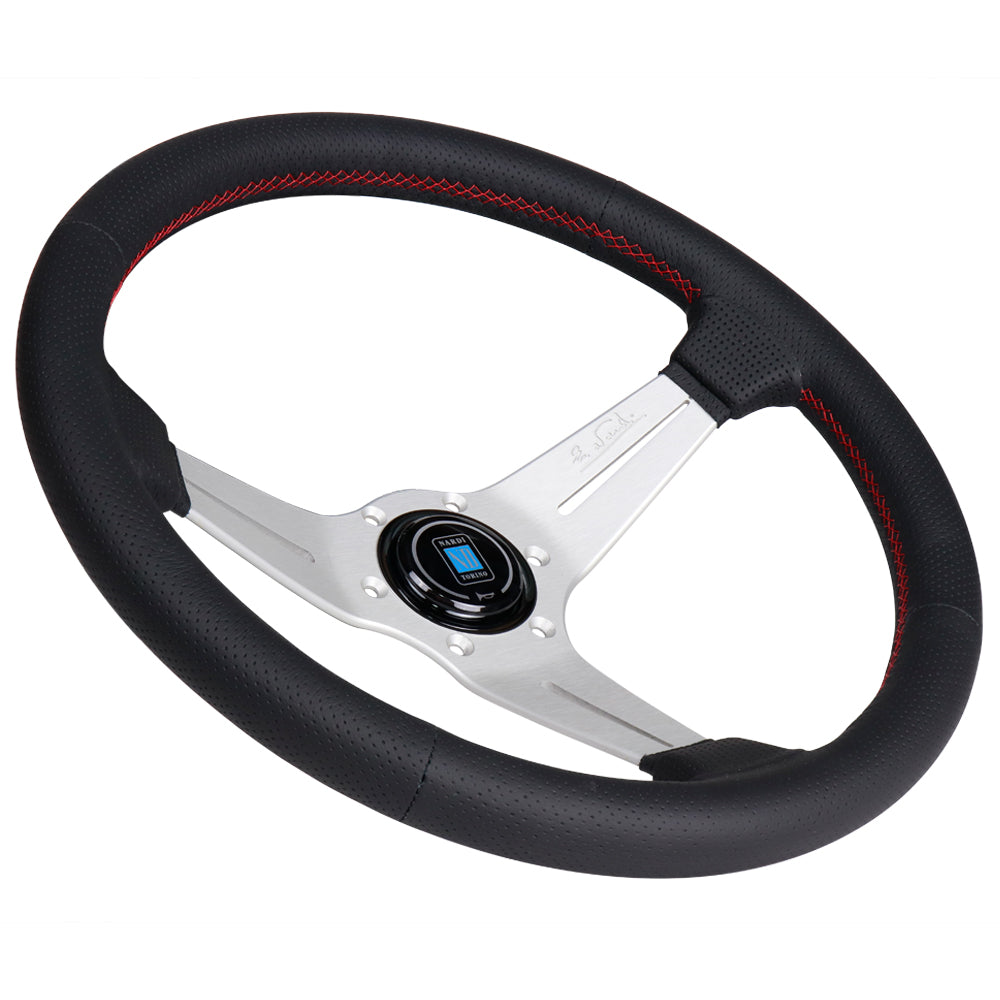 Nardi Sport Rally Deep Corn Steering Wheel - 350mm Perforated Leather w/Silver Spokes and Red Stitch