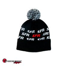 Load image into Gallery viewer, SpeedFactory Outlaw Pom Beanie (black/white pom) Red and White SFR Design
