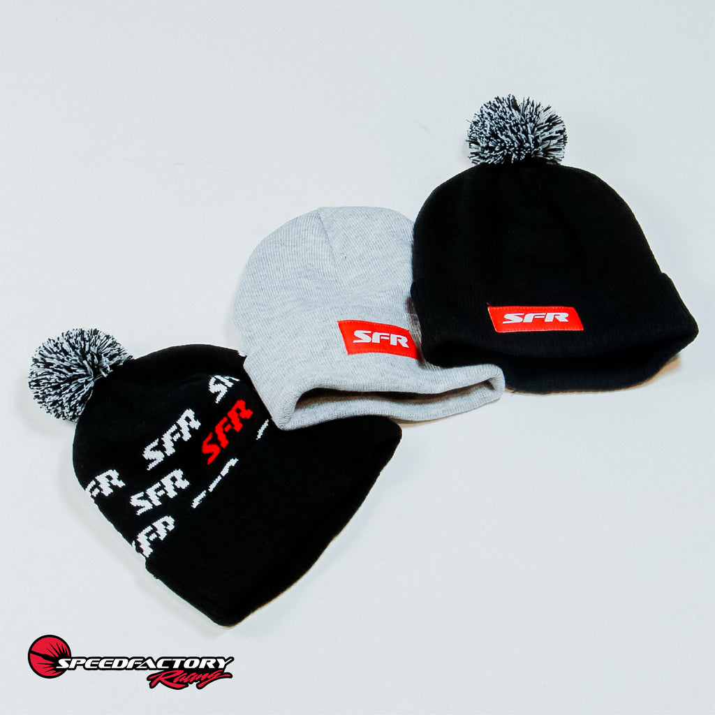 SpeedFactory Outlaw Winter Beanie (all grey fold over) Red SFR Label