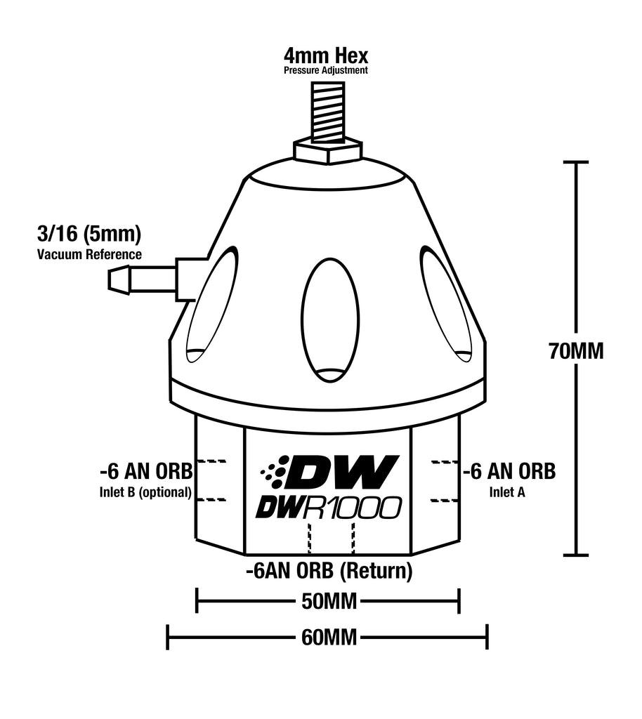 DeatschWerks R1000  Universal Adjustable Fuel Pressure Regulator, Anodized Titanium
