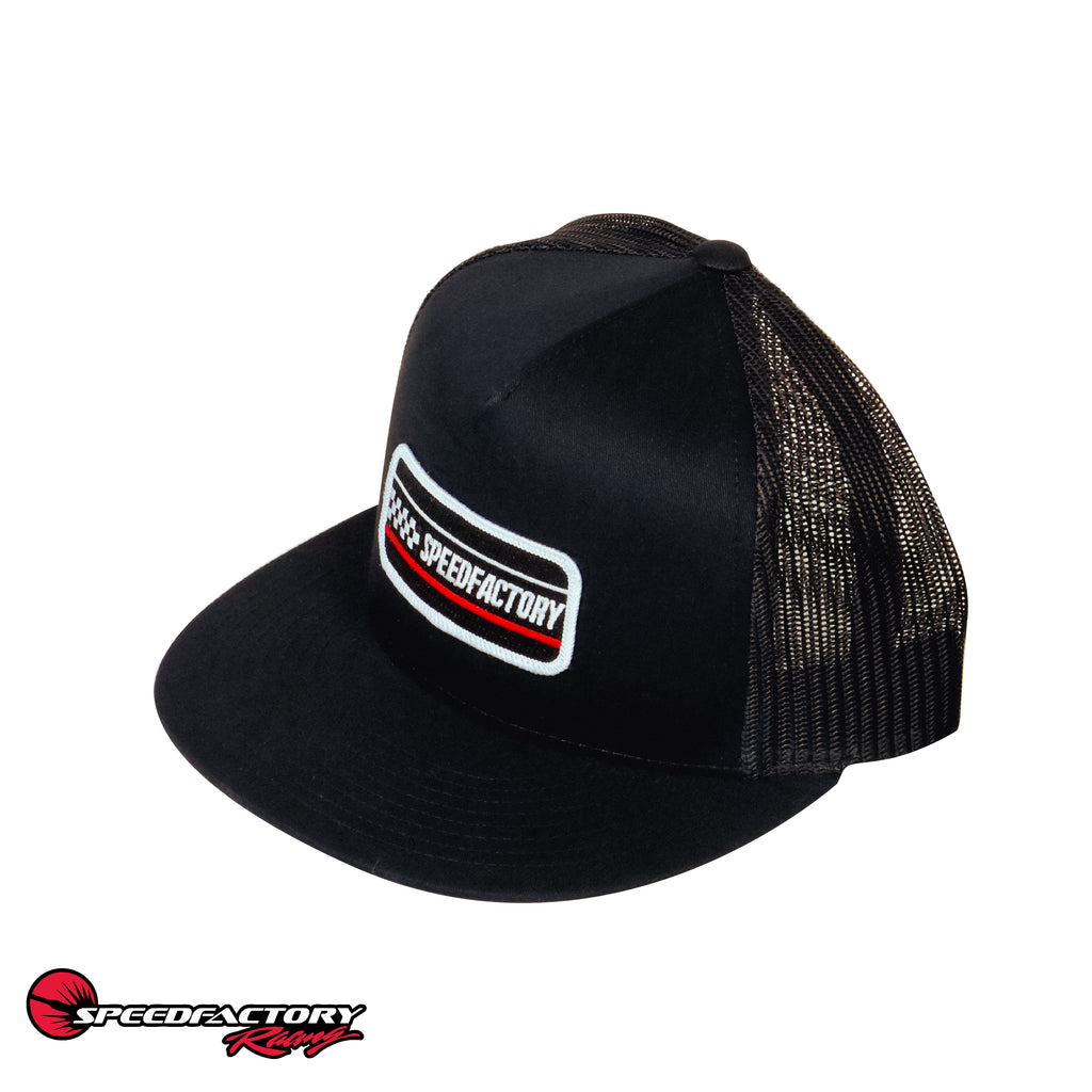 SpeedFactory Racing Finish Line Patch Snap Back Trucker Hat - Black