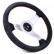 Load image into Gallery viewer, Nardi Sport Rally Deep Corn Steering Wheel - 330mm Suede w/Silver Spokes and Red Stitch