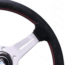 Load image into Gallery viewer, Nardi Sport Rally Deep Corn Steering Wheel - 330mm Suede w/Silver Spokes and Red Stitch