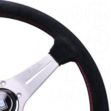 Load image into Gallery viewer, Nardi Sport Rally Deep Corn Steering Wheel - 350mm Suede w/Silver Spokes and Red Stitch