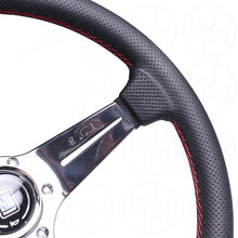 Load image into Gallery viewer, Nardi Deep Corn Steering Wheel - 350mm Perforated w/ Polished Spokes &amp; Red Stitch